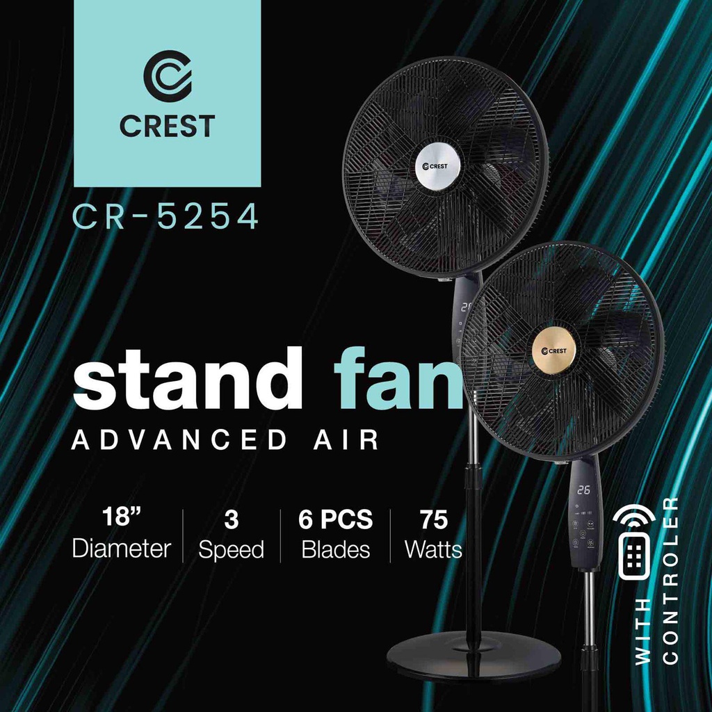 مروحة كرست 18 أنش 3 سرعات 6 فراشات مع ريموت CR-5254
