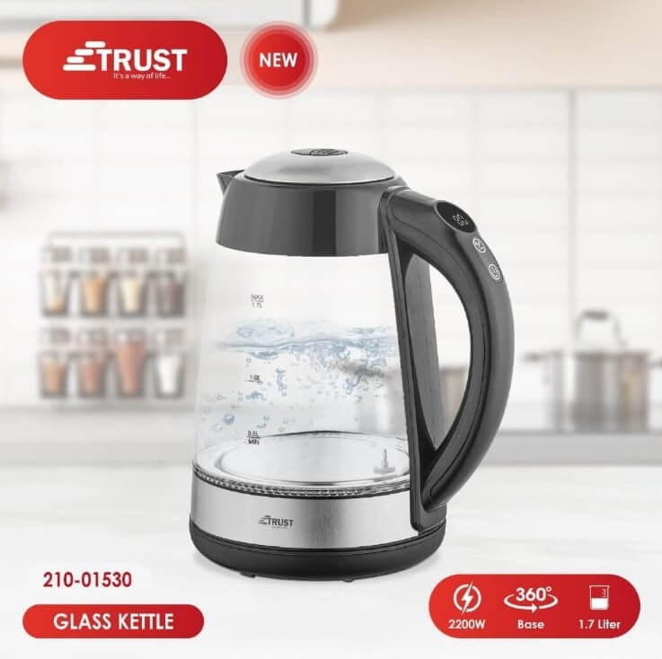 ابريق كهربائي تراست 1.7 لتر زجاج اسود و ستيل مع تحكم حرارة (01530-210) HBB8705D