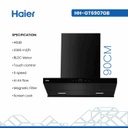 شفاط هاير مع مدخنة 90 سم زجاج اسود HH-GT6907GB