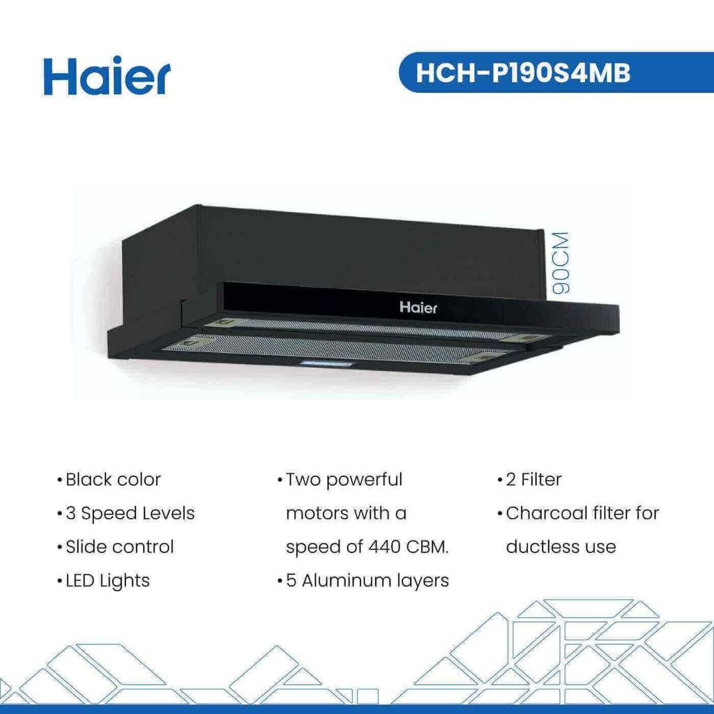شفاط هاير مدمج 60 سم اسود HCH-P190S4MB