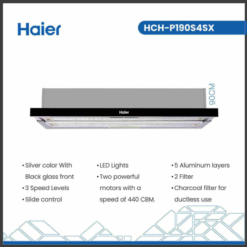 شفاط هاير مدمج 90 سم ستانلس HCH-P190S4SX