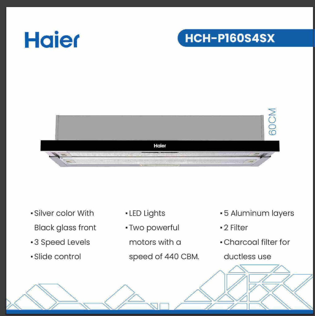 شفاط هاير مدمج 60 سم ستانلس HCH-P160S4SX