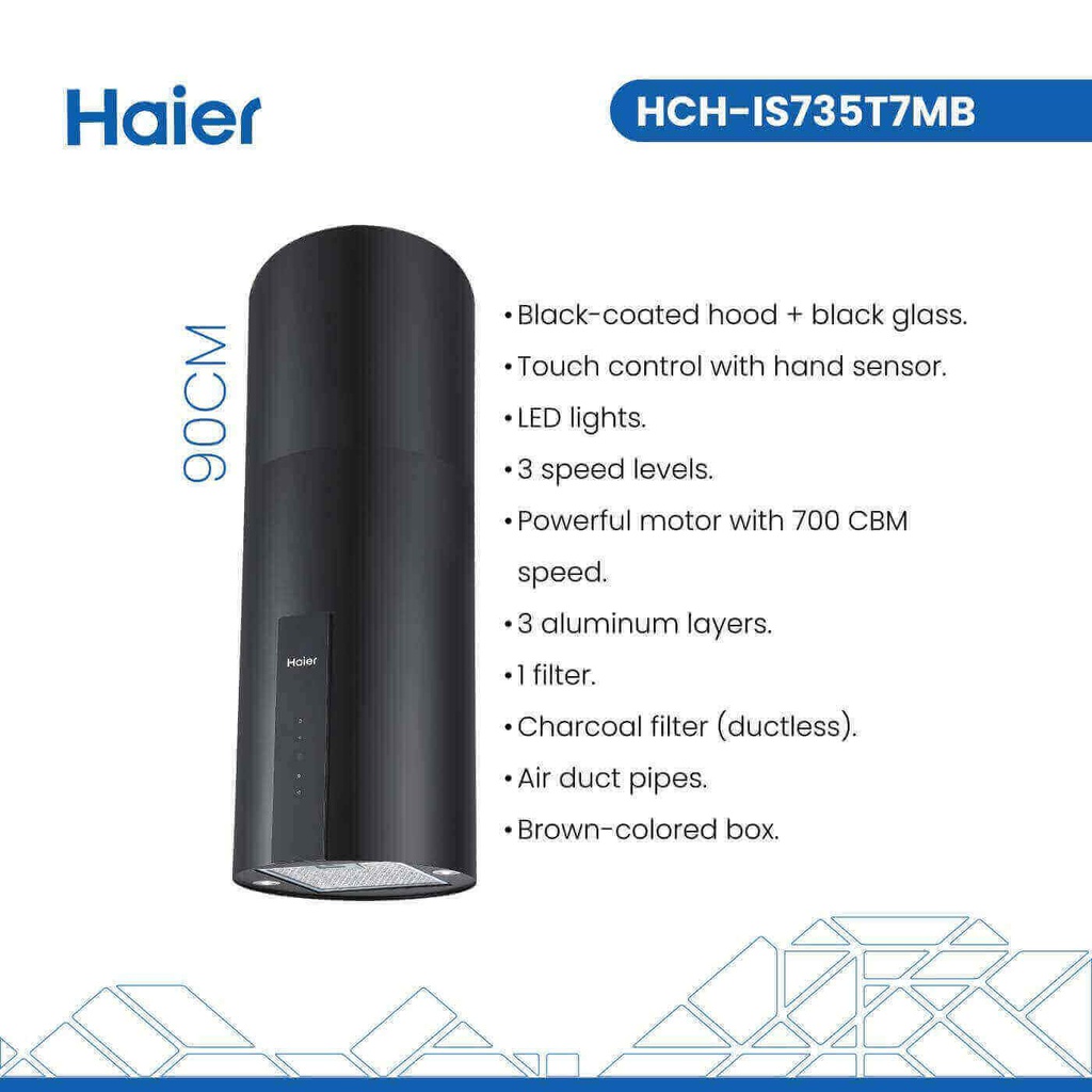 شفاط هاير جزيرة 70 سم اسود HCH-IS735T7MB