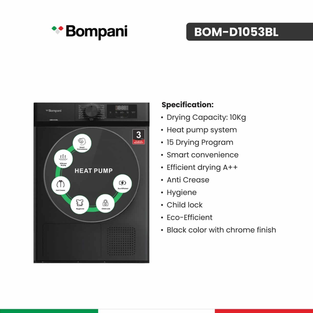 نشافة بمباني 10 كيلو مضخة حرارية اسود BOM-D1053BL
