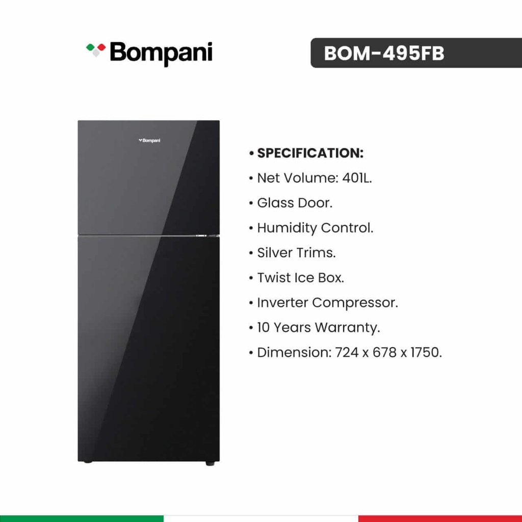 ثلاجة بمباني 401 لتر زجاج اسود BOM-495FB