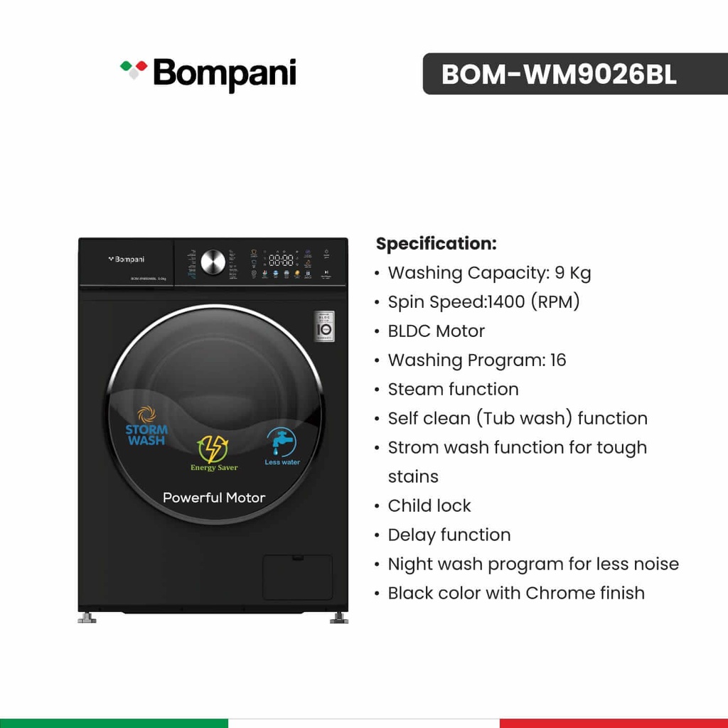 غسالة بمباني 9 كيلو اسود BOM-WM9046BL