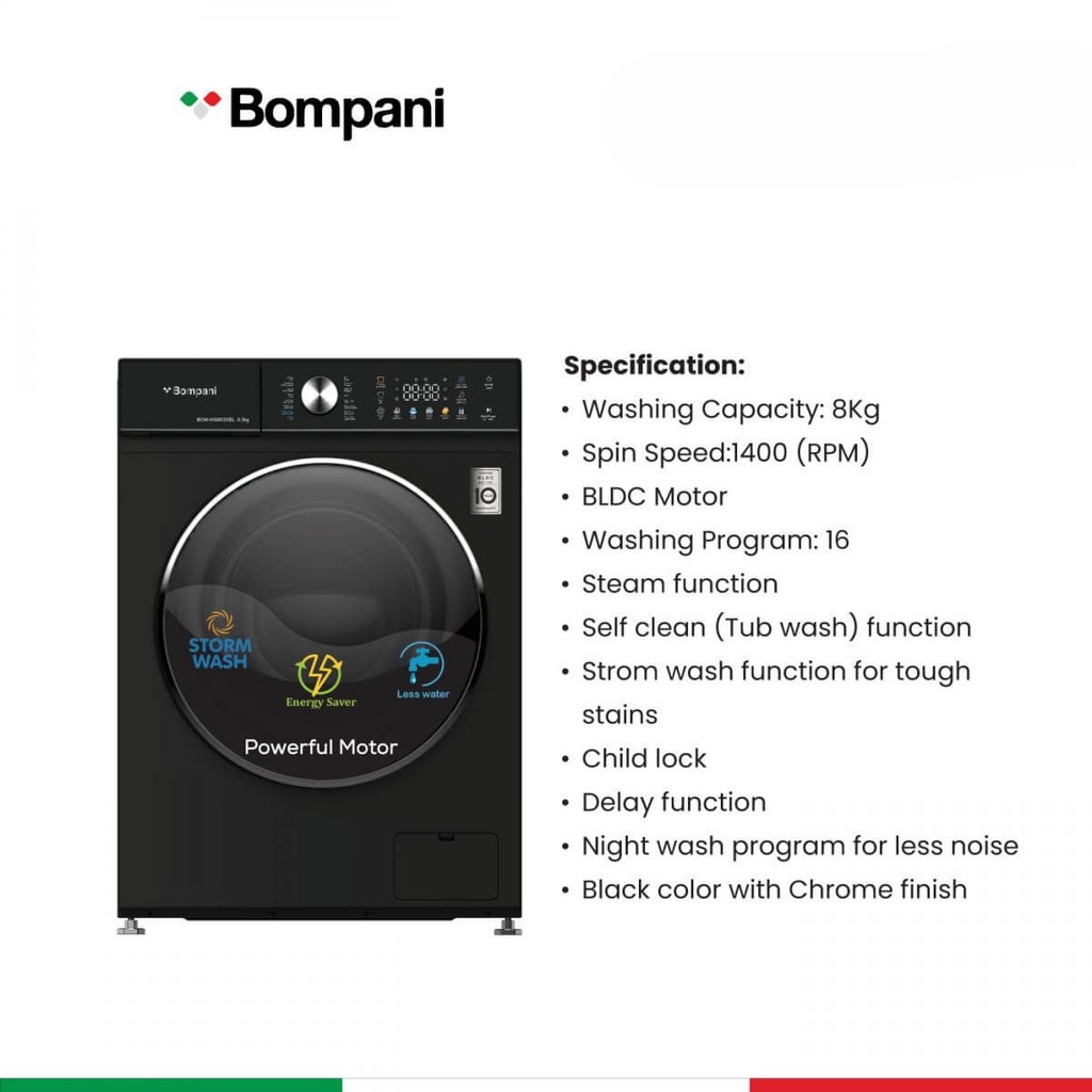 غسالة بمباني 8 كيلو اسود BOM-WM8026BL