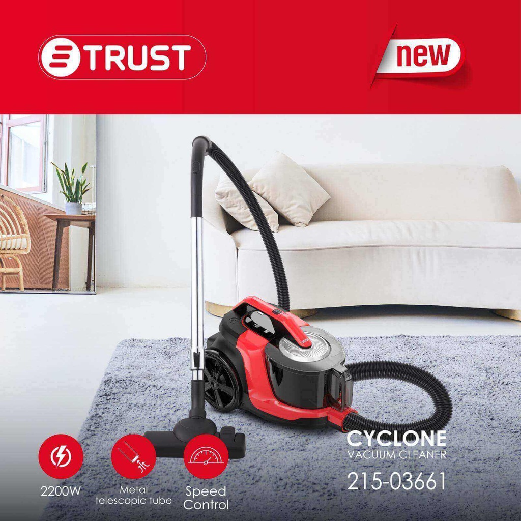 مكنسة كهربائية تراست 2200 واط احمر/اسود 03661-215