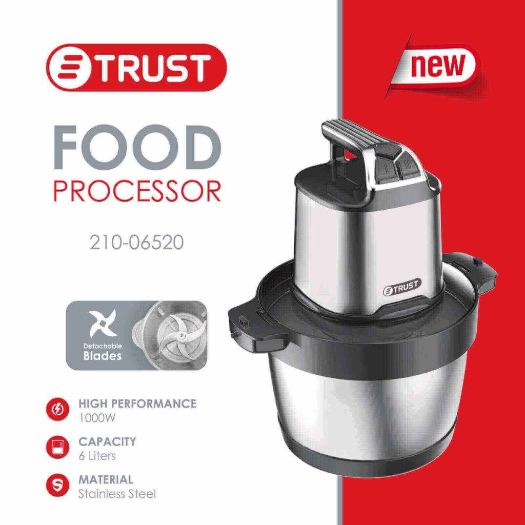 مفرمة خضار تراست 1000 واط 6 لتر 3 وظائف ستانلس 06520-210