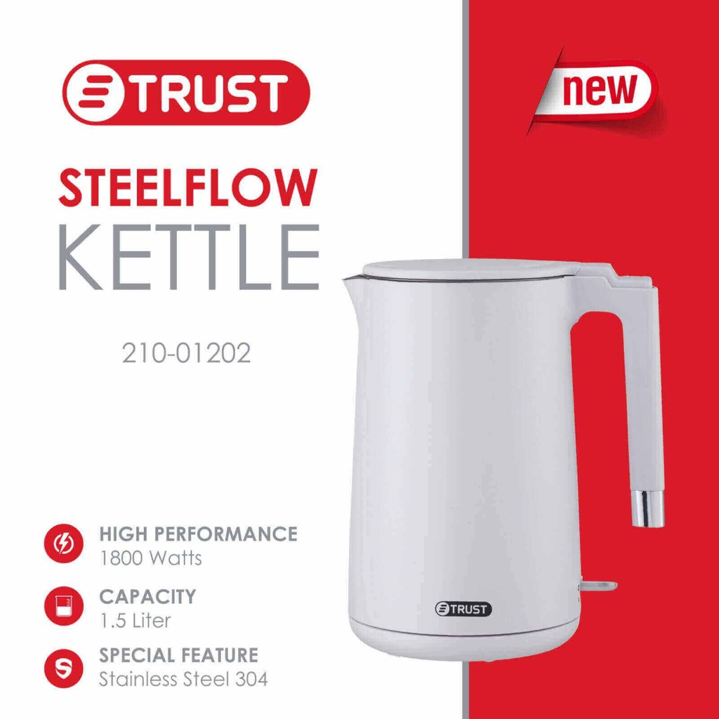 ابريق كهربائي تراست 1.5 لتر ستانلس ابيض 01202-210
