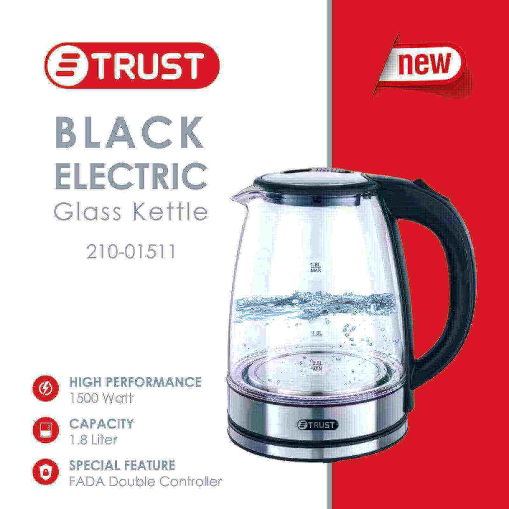 ابريق كهربائي تراست 1.8 لتر زجاج اسود 01511-210