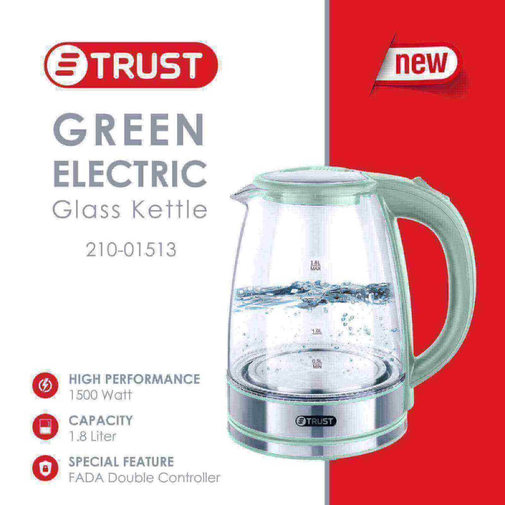 ابريق كهربائي تراست 1.8 لتر زجاج اخضر 01513-210