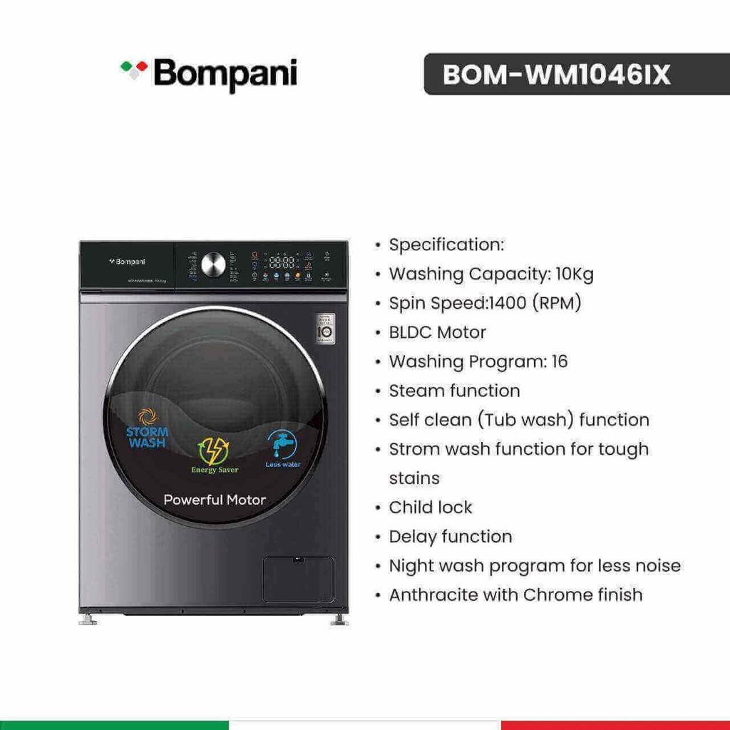 غسالة بمباني 10 كيلو ستانلس BOM-WM1046IX