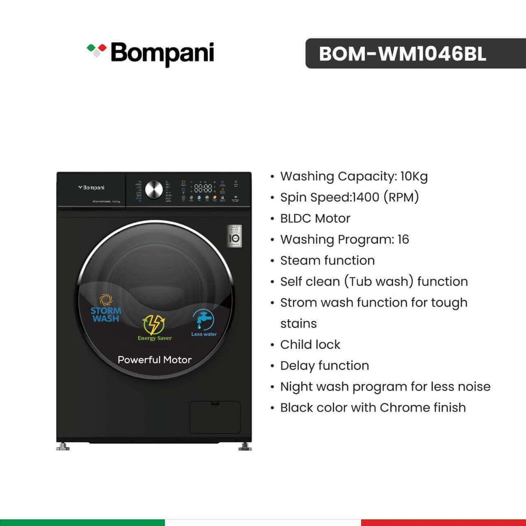 غسالة بمباني 10 كيلو اسود BOM-WM1046BL