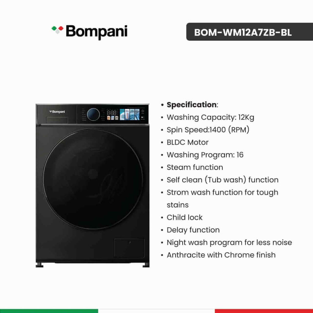 غسالة بمباني 12 كيلو اسود BOM-WM12A7ZB-BL