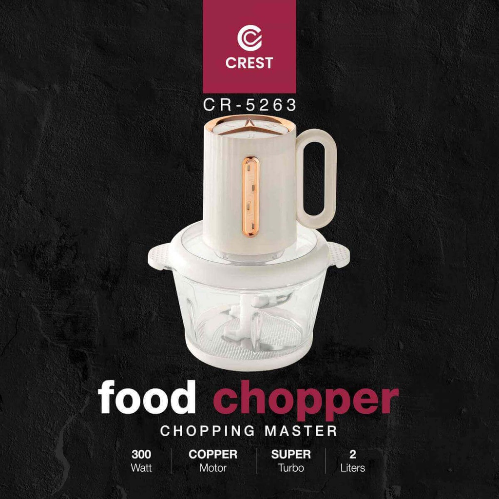 مفرمة خضار كرست 300 واط 2 لتر زجاج CR-5263