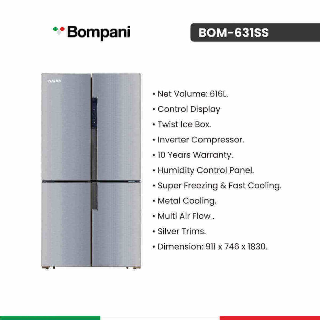 ثلاجة بمباني 4 ابواب 616 لتر ستانلس BOM-631 IX