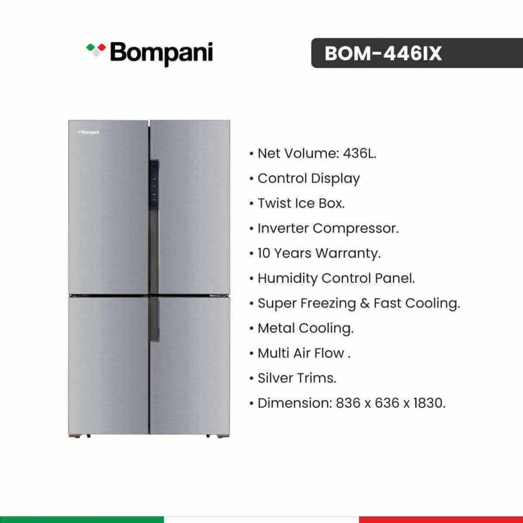 ثلاجة بمباني 4 ابواب 436 لتر ستانلس BOM-446 IX