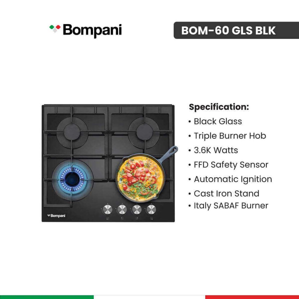 طباخ غاز بمباني بلت ان 60 سم زجاج اسود BOM-60 GLS BLK