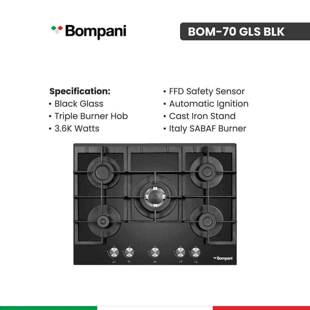 طباخ غاز بمباني بلت ان 70 سم زجاج اسود BOM-70 GLS BLK