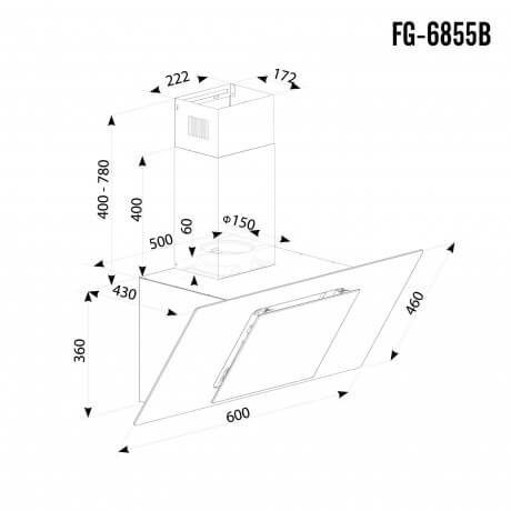شفاط فير جاز مع مدخنة 60 سم زجاج اسود FG-6855B