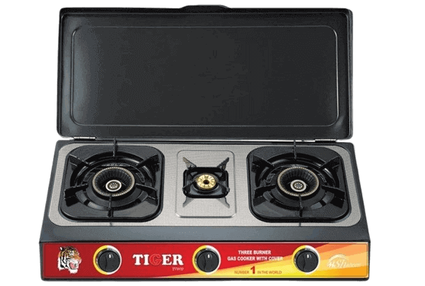 Tiger Shaheen Gas Cooker Ceramic GA-302 3Burners Black Copper