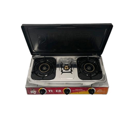 Tiger Shaheen Gas Cooker GA-302 Stainless Steel 3Burners Black Copper