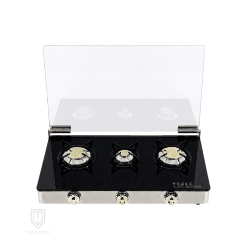 Gold Vision Gas Hob GA-333 3Burner Copper Black Glass with Lid