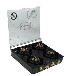 [7600021] Gold Vision Gas Hobs GA-304 60cm Copper Burners Black Glass with Lid