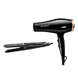 [18100106] Crest Hair Dryer and Straightener Set CR-5180 Black/Gold 2000+35Watt