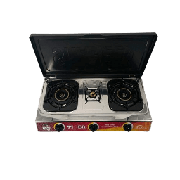 [7700014] Tiger Shaheen Gas Cooker GA-302 Stainless Steel 3Burners Black Copper