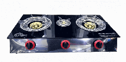 [7700022] طباخ غاز تايجر 3 عيون نحاس زجاج اسود JZY-3-T2