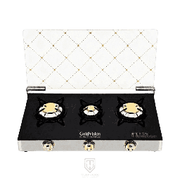 [7600048] Gold Vision Gas Hob GA-333 3Burner Copper Black Glass with Lid