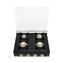 [7600049] Gold Vision Gas Hobs GA-444 60cm Copper Burners Black Glass with Lid