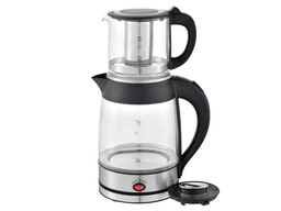 [18100029] ابريق كهربائي كرست 1.8 + 0.8 لتر زجاج اسود و ستيل CR-4017