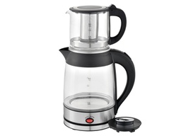 [18100029] CREST Electric Kettle CR-4017 1.8 + 0.8 L Glass Black and Steel